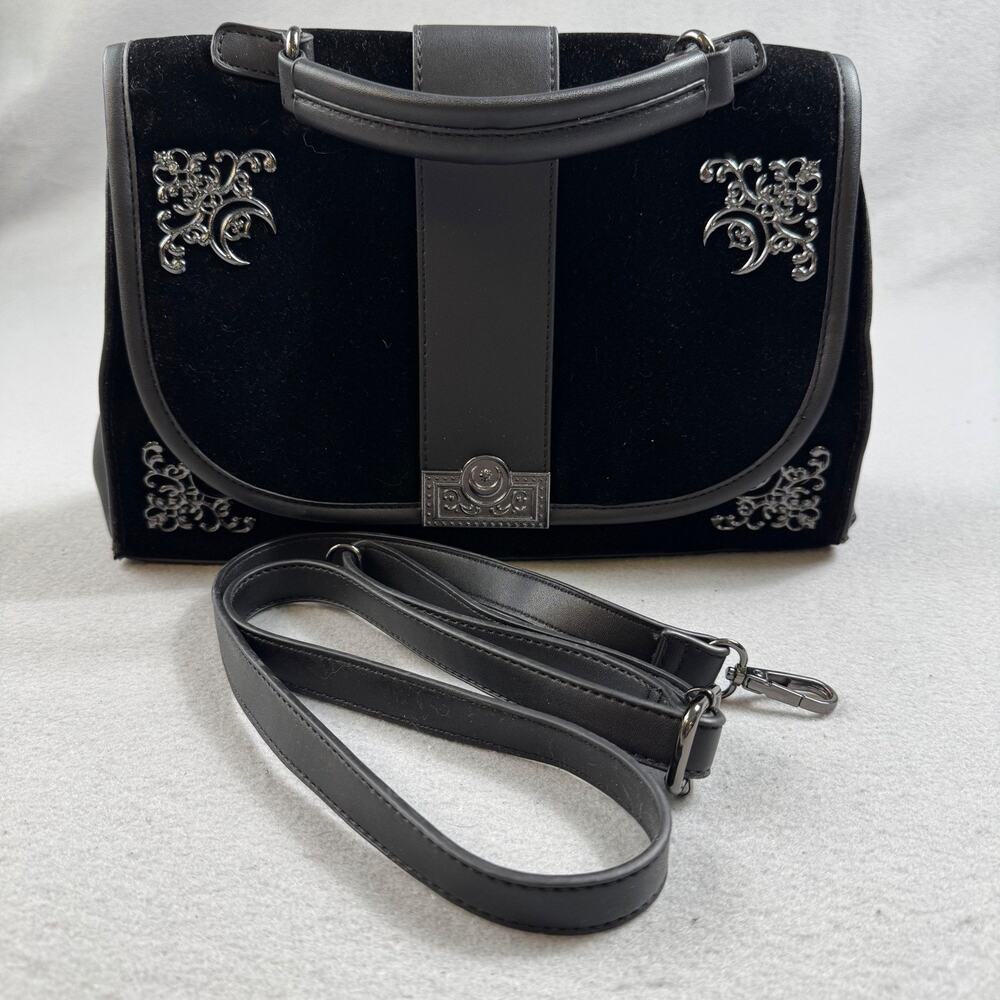 Killstar Gothic Black Velvet Satchel Handbag Purse Medium Silver Filigree NWOT - Picture 10 of 16
